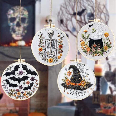 4 مجموعة هالوين تطريز طقم ، هالوين كروس غرزة طقم ، قوطية تطريز طقم 6 بوصة إبرة DIY CRAFT للمبتدئين البالغين in Kuwait