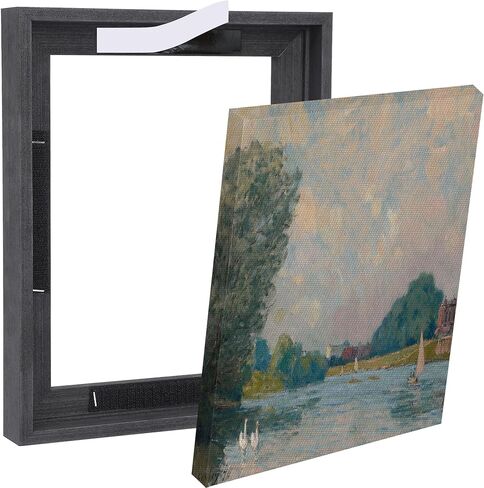 Solid Wood Canvas Floater Frame, Canvas Floating Frame with Adhesive, Canvas Frames for Oil Canvas Art Painting (16x20,Black) in Kuwait