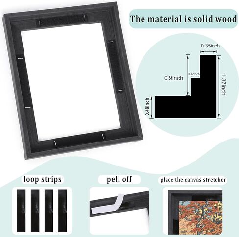 Solid Wood Canvas Floater Frame, Canvas Floating Frame with Adhesive, Canvas Frames for Oil Canvas Art Painting (16x20,Black) in Kuwait