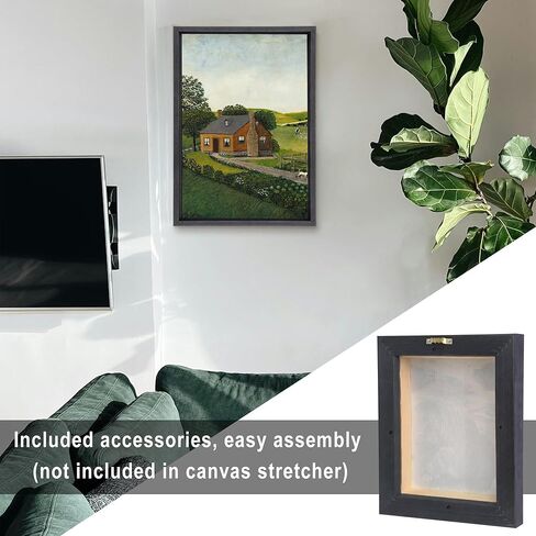 Solid Wood Canvas Floater Frame, Canvas Floating Frame with Adhesive, Canvas Frames for Oil Canvas Art Painting (16x20,Black) in Kuwait