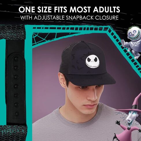 Concept One Disney The Nightmare Before Christmas Dad Hat, Jack Skellington Cotton Adult Baseball Cap with Curved Brim, Black, One Size in Saudi Arabia