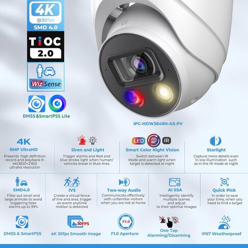 Dual Lens Security Camera Outdoor, 2x4MP 180 Degree Wide Angle POE Camera 4K TiOC WizSense Smart Dual Light,2-Way Audio, Set up to 4 Detection Zones in Kuwait