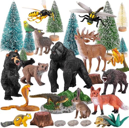 Gerrii 39 Pcs Forest Animal Diorama Kit Woodland Creatures Figurines with Trees Stones Sydney Paper Hunting Model Set for Educational Projects Nature Themed Crafts Gift in Saudi Arabia