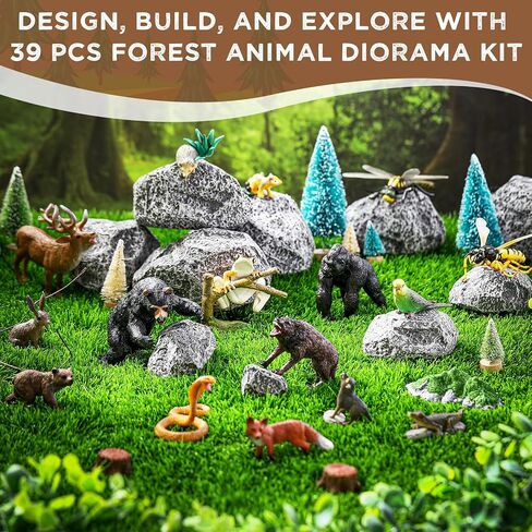 Gerrii 39 Pcs Forest Animal Diorama Kit Woodland Creatures Figurines with Trees Stones Sydney Paper Hunting Model Set for Educational Projects Nature Themed Crafts Gift in Saudi Arabia