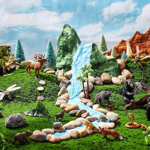 Gerrii 39 Pcs Forest Animal Diorama Kit Woodland Creatures Figurines with Trees Stones Sydney Paper Hunting Model Set for Educational Projects Nature Themed Crafts Gift in Saudi Arabia