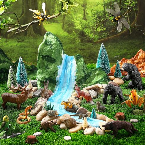 Gerrii 39 Pcs Forest Animal Diorama Kit Woodland Creatures Figurines with Trees Stones Sydney Paper Hunting Model Set for Educational Projects Nature Themed Crafts Gift in Saudi Arabia