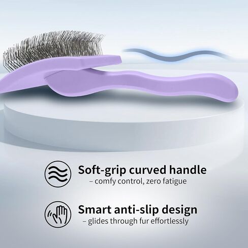 Pet Slicker Brush للشعر الطويل والقصير - أداة فصل للكلاب والقطط - دبابيس الفولاذ المقاوم للصدأ 135 درجة ، مقبض منحني - الاستمالة اللطيفة للسلالات الصغيرة/المتوسطة/الكبيرة (لافندر) in Kuwait