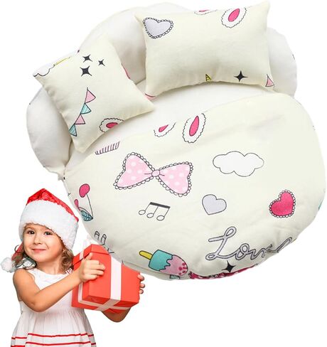 Toy Bed, Doll Furniture with 2 Pillows - Small Sleeping Bag Bed for Cute Decoration | Doll Bedroom Accessories (Beige Yellow) in Saudi Arabia