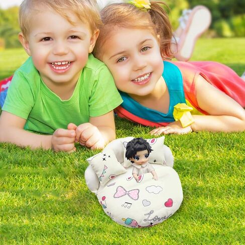 Toy Bed, Doll Furniture with 2 Pillows - Small Sleeping Bag Bed for Cute Decoration | Doll Bedroom Accessories (Beige Yellow) in Saudi Arabia