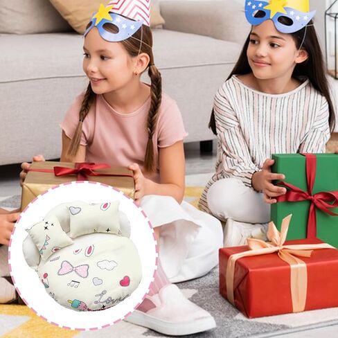 Toy Bed, Doll Furniture with 2 Pillows - Small Sleeping Bag Bed for Cute Decoration | Doll Bedroom Accessories (Beige Yellow) in Saudi Arabia