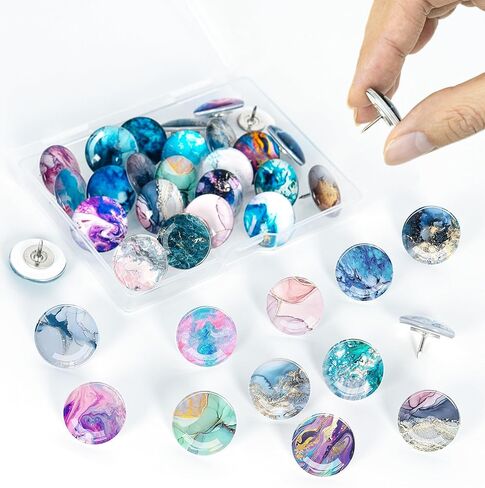 Push Pins,Thumb Tacks,Decorative Push Pins,Cute Thumb Tacks and Pushpins for Bulletin Board, Pin Board for Cork Board,Class Decor,Office Decor,Cubical Decor or Home Décor (Marble pattern-24) in Kuwait