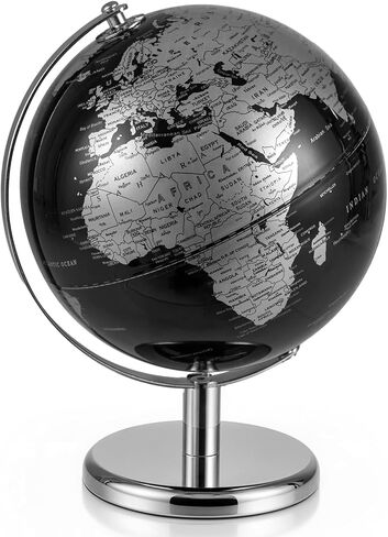 Goplus Metallic Black World Globe, 8-Inch Rotating Earth Globe w/Metal Stand, Educational Learning Toy/Teaching Gift for Kids, Modern Desktop Decoration for Home, Office, School (Black + Gold) in Saudi Arabia