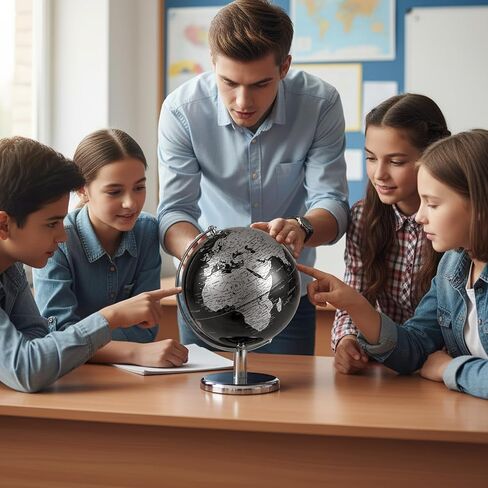 Goplus Metallic Black World Globe, 8-Inch Rotating Earth Globe w/Metal Stand, Educational Learning Toy/Teaching Gift for Kids, Modern Desktop Decoration for Home, Office, School (Black + Gold) in Saudi Arabia