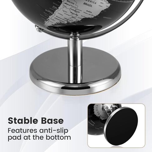 Goplus Metallic Black World Globe, 8-Inch Rotating Earth Globe w/Metal Stand, Educational Learning Toy/Teaching Gift for Kids, Modern Desktop Decoration for Home, Office, School (Black + Gold) in Saudi Arabia