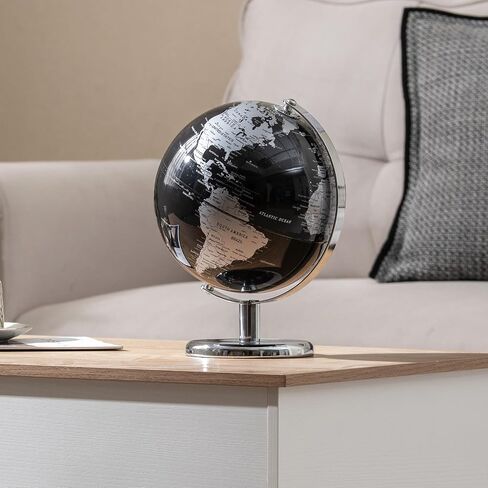 Goplus Metallic Black World Globe, 8-Inch Rotating Earth Globe w/Metal Stand, Educational Learning Toy/Teaching Gift for Kids, Modern Desktop Decoration for Home, Office, School (Black + Gold) in Saudi Arabia