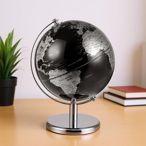 Goplus Metallic Black World Globe, 8-Inch Rotating Earth Globe w/Metal Stand, Educational Learning Toy/Teaching Gift for Kids, Modern Desktop Decoration for Home, Office, School (Black + Gold) in Saudi Arabia