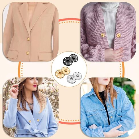 1 بوصة/25 مم لقطات للخياطة ، 24 مجموعة أزرار كبيرة الخياطة على Snap Snaps لقطات النسيج المعدني المسبق أزرار الأزرار لإصلاح الملابس (الذهب ، الأسود ، الفضة) in Kuwait