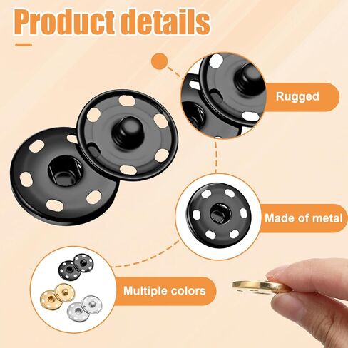 1 بوصة/25 مم لقطات للخياطة ، 24 مجموعة أزرار كبيرة الخياطة على Snap Snaps لقطات النسيج المعدني المسبق أزرار الأزرار لإصلاح الملابس (الذهب ، الأسود ، الفضة) in Kuwait