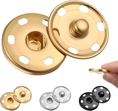1 بوصة/25 مم لقطات للخياطة ، 24 مجموعة أزرار كبيرة الخياطة على Snap Snaps لقطات النسيج المعدني المسبق أزرار الأزرار لإصلاح الملابس (الذهب ، الأسود ، الفضة) in Kuwait