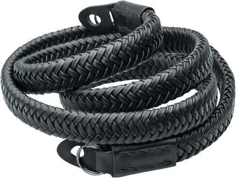 حزام الكاميرا المضفر من الجلد الأسود من Matador Destiny للحماية الجانبية المشقوقة أو حلقة المفاتيح متضمن؛ قابل للتعديل 42-47 بوصة مصنوع يدويًا in Kuwait