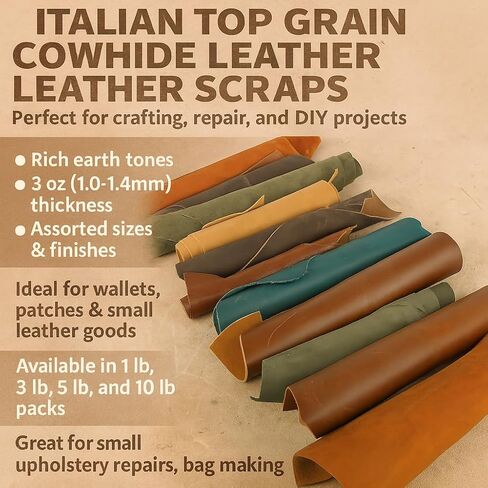 Mixed Color Leather Scraps, Top Grain Italian Cowhide Remnants for Crafting, 1-10 lb Packs, Upholstery Grade (1, Pounds) in Saudi Arabia