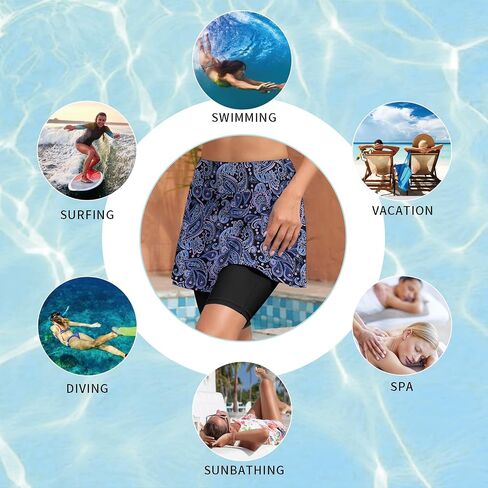 WOWENY Women's Swim Skirts Swimsuit High Waist Swimming Skorts with Shorts Bikini Bottoms with Pocket Bathing Suit Bottoms in Kuwait
