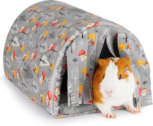 Glittme Guinea Pig Hideout with Curtain and Tunnel - Soft Bed with Cushion - Suitable for Guinea Pig, Hamster, Chinchilla, Bunny - Dark Green Flowers in Kuwait