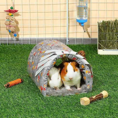 Glittme Guinea Pig Hideout with Curtain and Tunnel - Soft Bed with Cushion - Suitable for Guinea Pig, Hamster, Chinchilla, Bunny - Dark Green Flowers in Kuwait