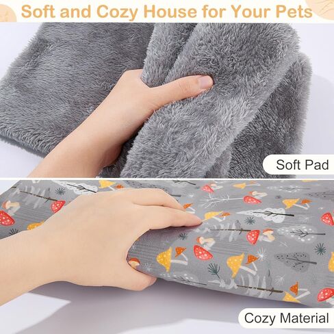 Glittme Guinea Pig Hideout with Curtain and Tunnel - Soft Bed with Cushion - Suitable for Guinea Pig, Hamster, Chinchilla, Bunny - Dark Green Flowers in Kuwait