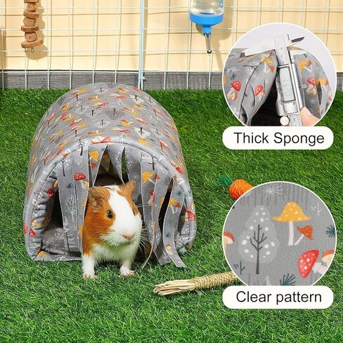 Glittme Guinea Pig Hideout with Curtain and Tunnel - Soft Bed with Cushion - Suitable for Guinea Pig, Hamster, Chinchilla, Bunny - Dark Green Flowers in Kuwait