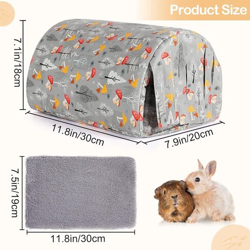 Glittme Guinea Pig Hideout with Curtain and Tunnel - Soft Bed with Cushion - Suitable for Guinea Pig, Hamster, Chinchilla, Bunny - Dark Green Flowers in Kuwait