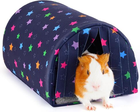 Glittme Guinea Pig Hideout with Curtain and Tunnel - Soft Bed with Cushion - Suitable for Guinea Pig, Hamster, Chinchilla, Bunny - Dark Green Flowers in Saudi Arabia