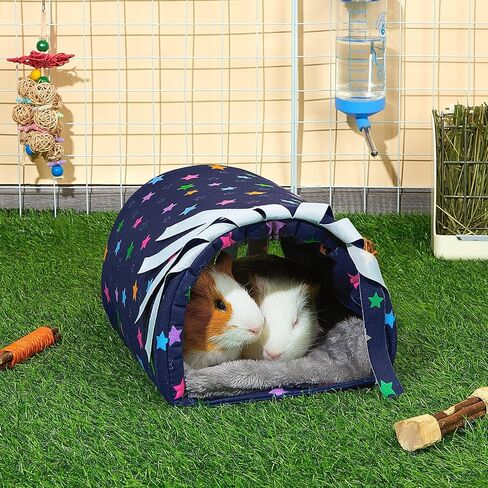 Glittme Guinea Pig Hideout with Curtain and Tunnel - Soft Bed with Cushion - Suitable for Guinea Pig, Hamster, Chinchilla, Bunny - Dark Green Flowers in Saudi Arabia