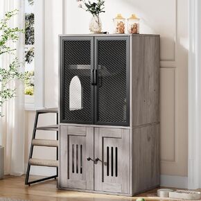 Garvee Double Cat Litter Box Fence with Ladder, Double Cat House with Storage Space, Enclosed Litter Box Furniture, White in Kuwait