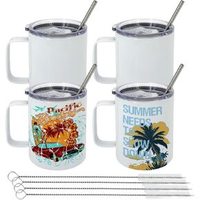 4 Pack 12 oz Sublimation Tumbler with Handle and Straw Stainless Steel Blank Coffee Mugs Double Vacuum Insulation Heat Press Transfer Printing DIY Cups in Saudi Arabia