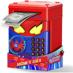 Wrystte Spider Piggy Bank for Kids,Electronic Money Box with Fingerprint,ATM Safe Coin&Cash Saving Box,Kids Toys for Age 4 5 6 7 8,Christmas Birthday Gifts for 9 10 11 12 Year Old Boys Girls(Blue) in Saudi Arabia