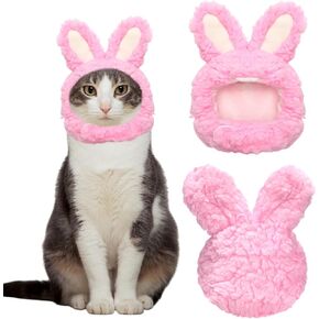 Fuzzy Bunny Ear Costume Pet Outfit, Cat Rabbit Costume Hat, Cute Cat Clothing, Suitable for Cats and Small Dogs as Party Costumes and Easter Pet Accessory Headwear (White) in Kuwait