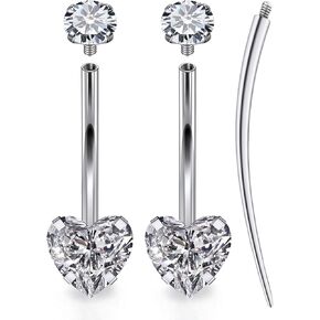 Heienngy Belly Button Ring 6mm 8mm 10mm 12mm 14mm Surgical Stainless Steel Round Cubic Zirconia Navel Barbell Stud Body Piercing Silver, black, rose gold belly ring in Kuwait