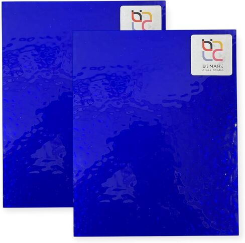 Wissmach Cobalt Blue English Muffle Stained Glass Sheets – Ripple Texture, 2 Pack | Handcrafted in USA | Curated by BiNARi Glass Studio (6 x 8 in (2 Pack)) in Saudi Arabia