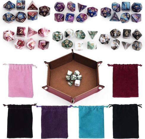 DND Dice,42-Piece Polyhedral Dice Set for D&D - Includes 6 Colorful Dice Bags & PU Leather Velvet Dice Tray - RPG MTG Dungeons and Dragons Table Games Accessories(Colour Mixing) in Saudi Arabia