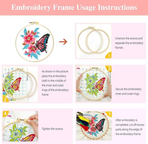 Zhenqing 4-pack Butterfly Cross Stitch Kits-11ct 24x24cm Aida Cloth with Blue و Pink & Floral Design-مجموعة ديكور الفن المنزلي النابض بالحياة （68121） in Kuwait