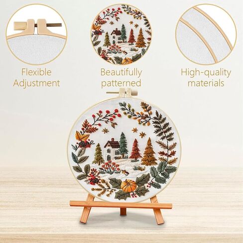 SCECALA 3 Pack Fall Embroidery Kit for Beginners - Flower Bicycle & House with Embroidery Pattern, Hoop, Complete Cross Stitch Supplies (Needle/Threads/Scissors) DIY Craft for Adults Sewing Hobby in Saudi Arabia