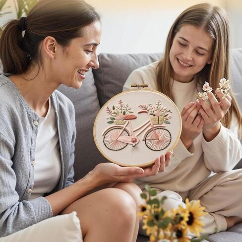 SCECALA 3 Pack Fall Embroidery Kit for Beginners - Flower Bicycle & House with Embroidery Pattern, Hoop, Complete Cross Stitch Supplies (Needle/Threads/Scissors) DIY Craft for Adults Sewing Hobby in Saudi Arabia