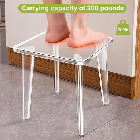 Acrylic Stool,Squre Shower Stools with Non-Slip,12 X 12 X 9.8 in Acrylic Plant Stand for Office Bathroom Living Room,Capacity 200 lbs in Saudi Arabia