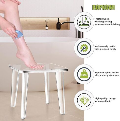 Acrylic Stool,Squre Shower Stools with Non-Slip,12 X 12 X 9.8 in Acrylic Plant Stand for Office Bathroom Living Room,Capacity 200 lbs in Saudi Arabia