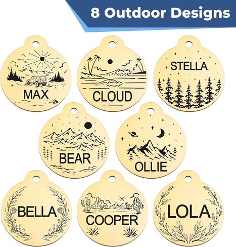GoTags Stainless Steel Designer Pet ID Tags, Personalized Dog Tags and Cat Tags, up to 5 Lines of Custom Text, Mountain and Flower Design in Silver, Gold, Black, Blue and More (Round, Small) in Saudi Arabia