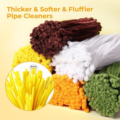 600 Pcs Yellow Pipe Cleaners Flowers Craft Kit,6 Assorted Colors Pipe Cleaners Bulk,Chenille Stems for DIY Art Creative Gift,Flower Making Kit with 30 Pcs Floral Wires,Gardening Tape,Stamen in Kuwait