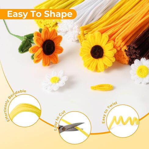 600 Pcs Yellow Pipe Cleaners Flowers Craft Kit,6 Assorted Colors Pipe Cleaners Bulk,Chenille Stems for DIY Art Creative Gift,Flower Making Kit with 30 Pcs Floral Wires,Gardening Tape,Stamen in Kuwait