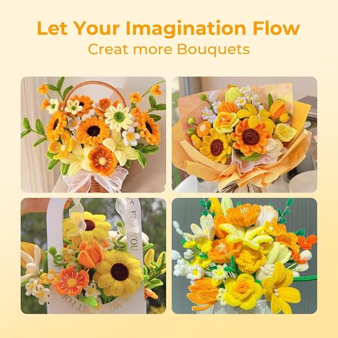 600 Pcs Yellow Pipe Cleaners Flowers Craft Kit,6 Assorted Colors Pipe Cleaners Bulk,Chenille Stems for DIY Art Creative Gift,Flower Making Kit with 30 Pcs Floral Wires,Gardening Tape,Stamen in Kuwait