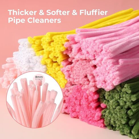 600 Pcs Yellow Pipe Cleaners Flowers Craft Kit,6 Assorted Colors Pipe Cleaners Bulk,Chenille Stems for DIY Art Creative Gift,Flower Making Kit with 30 Pcs Floral Wires,Gardening Tape,Stamen in Kuwait
